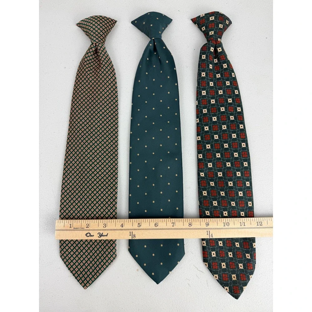 3pc Wembley Vintage Clip On Ties Mens Green Geometric Polka Dot Floral Wemlon